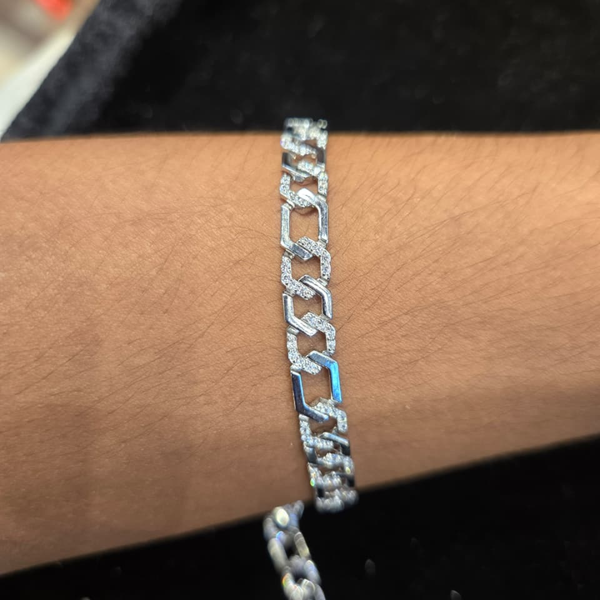 Silver-Tone Alternating Link Iced Cuban Bracelet